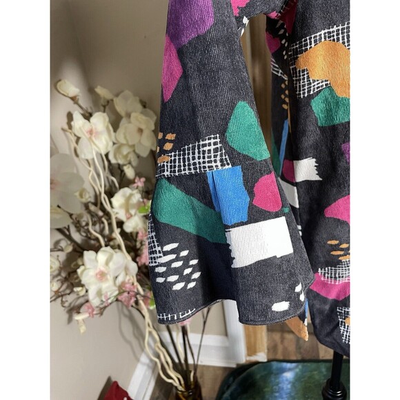 Women's Abstract Print Art Jacket Blouson Coat Button Front Retro Colorblock - Picture 3 of 11